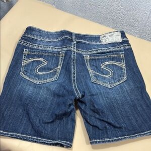 Silver Blue Denim Shorts with Embroidered Pockets​​​​